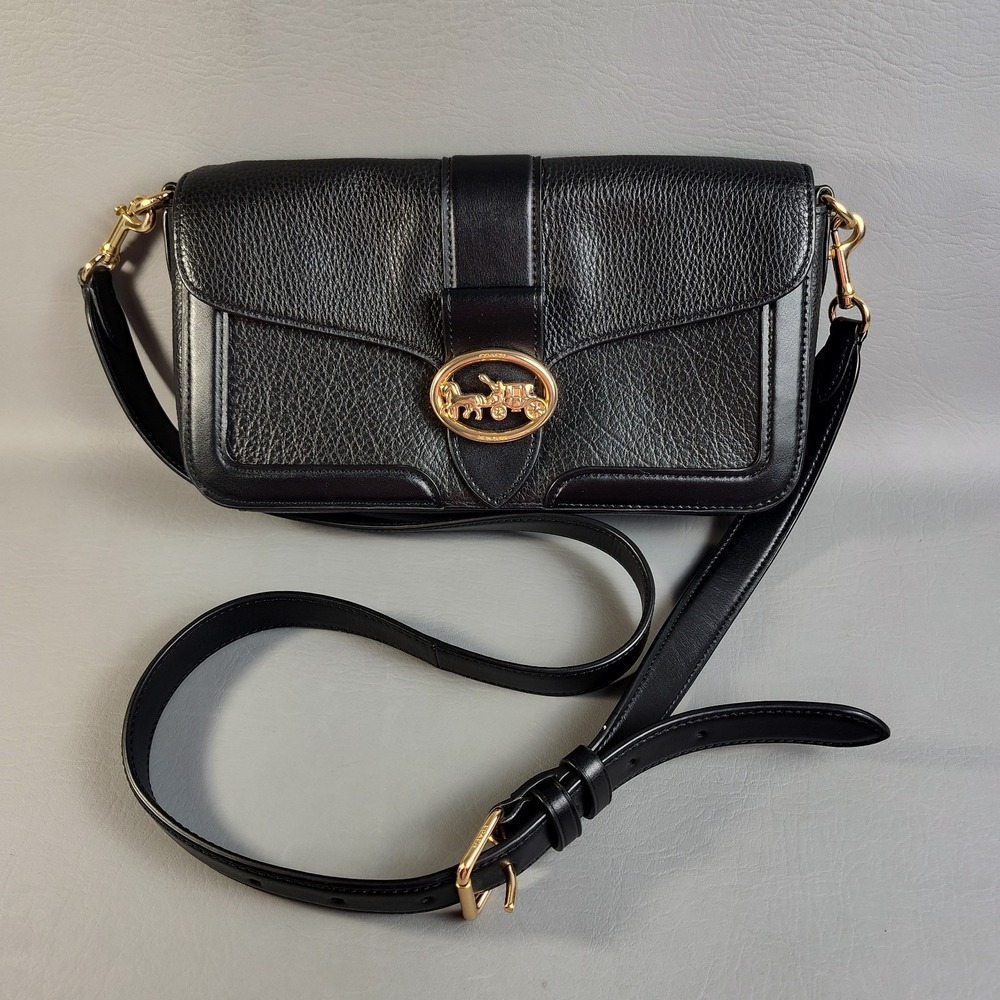 Coach Georgie Crossbody Bag Pebbled Leather Black Gold Hardware